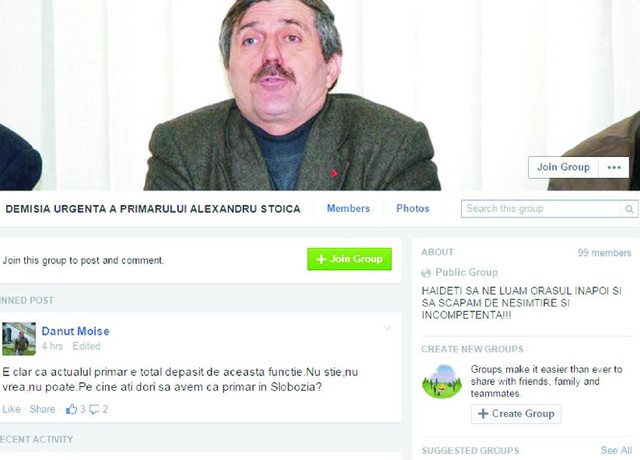 A apărut pagina de FB «Demisia urgentă a primarului Alexandru Stoica»