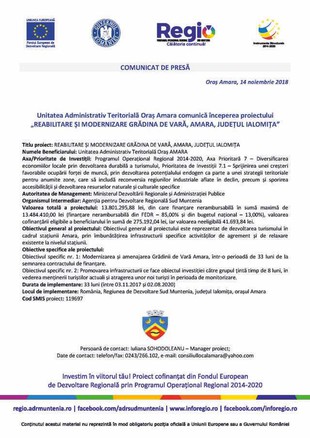 Lansarea proiectului „Reabilitare și Modernizare Grădina de Vară, Amara, Județul Ialomița“